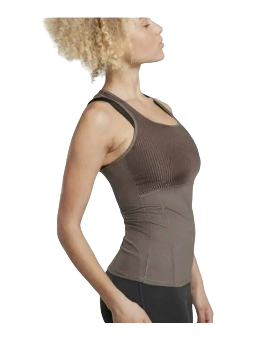 NWT ATHLETA Vitality Rib Tank Top sz S Taupe Brown Active Yoga Racerback Pocket